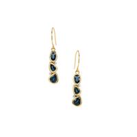 Nigerian Blue Sapphire Earrings with White Zircon in 9K Gold 2.65cts