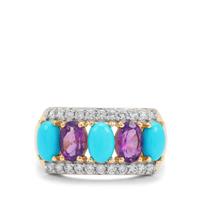 Sleeping Beauty Turquoise, Bahia Amethyst Ring with White Zircon in 9K Gold 2.75cts