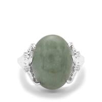 Type A Burmese Jade Ring with White Zircon in Sterling Silver 11cts