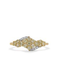 Natural Yellow Diamond Ring with White Diamond in 9K Gold 0.75ct
