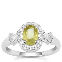 Ambilobe Sphene Ring with White Zircon in Sterling Silver 1.06cts