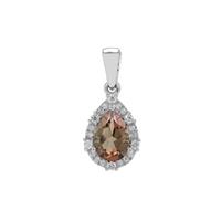 Teal Oregon Sunstone Pendant with Diamond in 18K White Gold 1.35cts