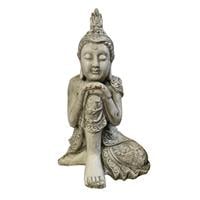 Antique Look White Garden Buddha - Sitting With Hands on Knee 