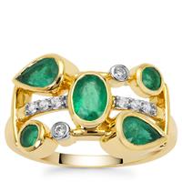 Zambian Emerald Ring with White Zircon in 9K Gold 1.55cts