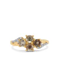 Teal Oregon Sunstone Ring with White Zircon in 9K Gold 1.05cts