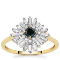 Blue Diamond Ring with White Diamonds in 9K Gold 0.75ct