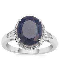Bharat Blue Sapphire Ring with White Zircon in Sterling Silver 5.08cts
