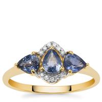 Ceylon Blue Sapphire Ring with Diamond in 9K Gold 1.25cts