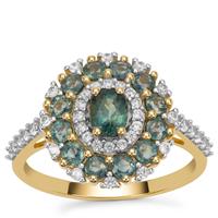 Australian Teal Sapphire Ring with White Zircon in 9K Gold 2.10cts