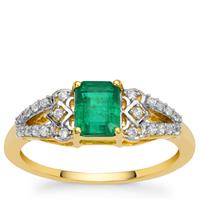 Panjshir Emerald Ring with White Zircon in 9K Gold 1.15cts
