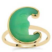 Lehrer Man in the Moon Chrysoprase Chalcedony Ring  in 9K Gold 4cts