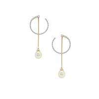 South Sea Cultured Pearl Earrings with White Zircon in Gold Plated Sterling Silver (9mm)