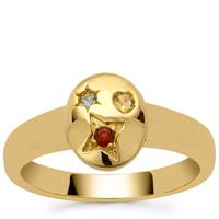 Rajasthan Garnet, Diamantina Citrine Ring with Sky Blue Topaz in Gold Plated Sterling Silver 0.10ct