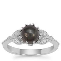 Cats Eye Enstatite Ring with White Zircon in Sterling Silver 2.06cts