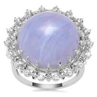 Blue Lace Agate Ring with White Zircon in Sterling Silver 14.78cts