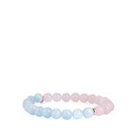  Aquamarine Stretchable Bracelet with Morganite in Rose Gold Tone Sterling Silver 84.70cts