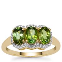 Congo Green Tourmaline Ring with White Zircon in 9K Gold 1.70cts