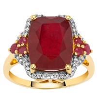 Malagasy Ruby, Burmese Ruby Ring with White Zircon in 9K Gold 10.55cts (F)