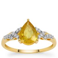 Yellow Sapphire Ring with White Zircon in 9K Gold 2.15cts