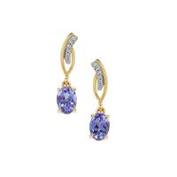 AA Tanzanite Earrings with White Zircon in 9K Gold 1.70cts