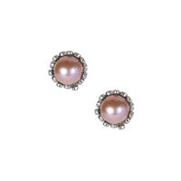 Naturally Papaya Cultured Pearl Earrings with White Topaz in Sterling Silver 