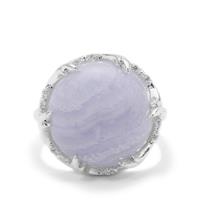 Blue Lace Agate Ring with White Zircon in Sterling Silver 12.39cts