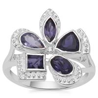 Bengal, Ajmer Iolite Ring with White Zircon in Sterling Silver 1.49cts