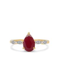 Burmese Ruby Ring with White Zircon in 9K Gold 1.65cts