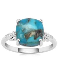 Bonita Blue Turquoise Ring with White Zircon in Sterling Silver 4.24cts