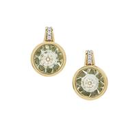 Lehrer Quasar Cut Prasiolite Earrings with White Zircon in 9K Gold 2.60cts