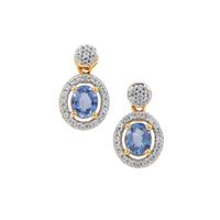 Ceylon Blue Sapphire Earrings with White Zircon in 9K Gold 1.15cts