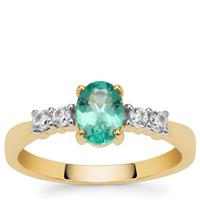 Botli Green Apatite Ring with White Zircon in 9K Gold 1.10cts
