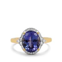 AAA Tanzanite Ring with Diamond in 18K Gold 3.35cts