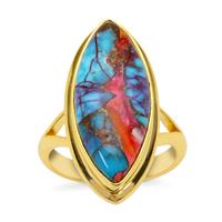 Multi-Color Oyster Copper Mohave Turquoise  Ring in Gold Plated Sterling Silver 10.10cts