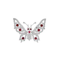Burmese Ruby Butterfly Brooch with White Zircon in Sterling Silver 9.05cts