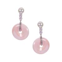 Queen Conch Shell Earrings with Kaori Cultured Pearl and White Zircon in Sterling Silver