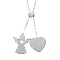20" Sterling Silver Altro Diamond Cut Heart & Angel Charm Slider Necklace 7.09g