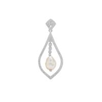 South Sea Cultured Pearl Pendant with White Zircon in Sterling Silver (7MM)