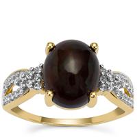 Ethiopian Black Opal Ring with White Zircon in 9K Gold 2.50cts