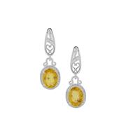 Caribbean Amber Earrings with White Zircon in Sterling Silver 1.70cts