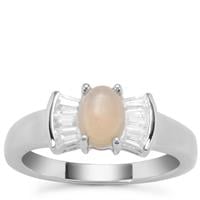 Coober Pedy Jelly Opal Ring with White Zircon in Sterling Silver 1.17cts