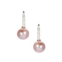 Naturally Lavender Cultured Pearl Earrings with White Topaz in Sterling Silver (10.50mm)