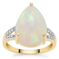 Ethiopian Opal Ring with White Zircon in 9K Gold 5.10cts