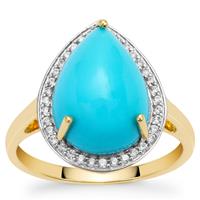 Sleeping Beauty Turquoise Ring with White Zircon in 9K Gold 4.40cts