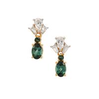 Royal Indigolite Earrings with White Zircon in 9K Gold 2cts