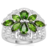 Chrome Diopside Ring with White Zircon in Sterling Silver 3.08cts