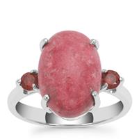 Thulite Ring with Nampula Garnet in Sterling Silver 7.30cts