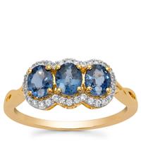 Ceylon Blue Sapphire Ring with White Zircon in 9K Gold 1.55cts