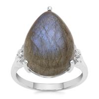 Labradorite Ring with White Zircon in Sterling Silver 11.52cts