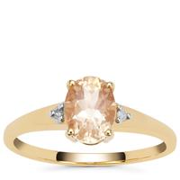 Oregon Peach Sunstone Ring with Diamond in 9K Gold 1.20cts